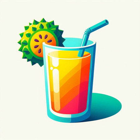 Vector illustration of a fresh juice in a glass with a straw.のイラスト素材