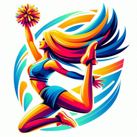 Cheerleader with flower in her hand. Vector illustration of cheerleader.のイラスト素材