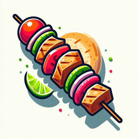 Shish kebab on skewers. Vector illustration in cartoon styleのイラスト素材