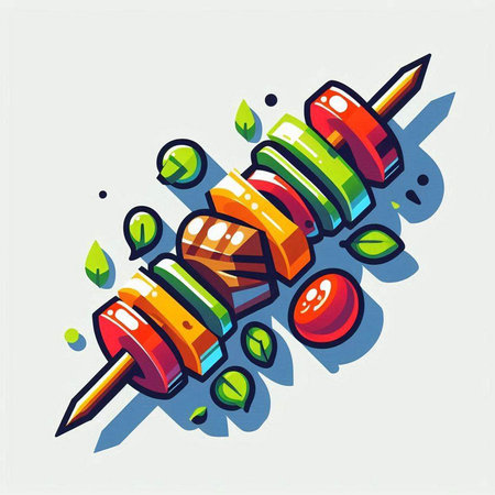 Kebab icon. Vector illustration of skewer with tomato.のイラスト素材