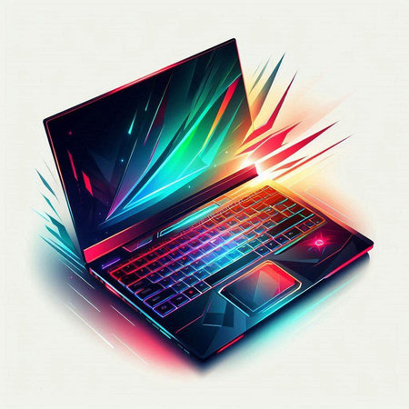 Laptop with abstract colorful light effects. Eps 10 vector file.のイラスト素材