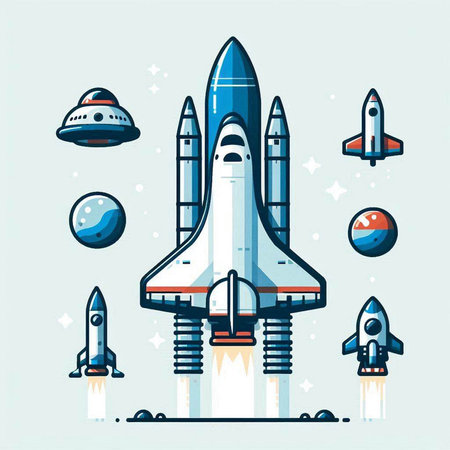 Space rocket and planets. Vector illustration in flat cartoon style for your designのイラスト素材