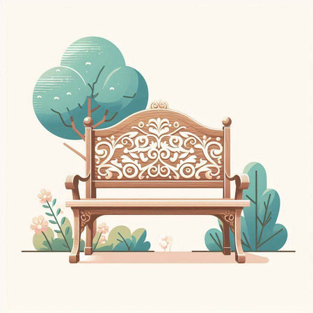 Wooden bench in the park. Vector illustration in retro style.のイラスト素材