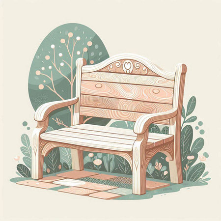 Wooden bench in the park. Vector illustration in retro style.のイラスト素材