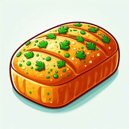 Illustration of a fresh baked loaf of bread with parsley on topのイラスト素材