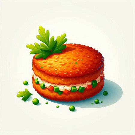 Illustration of a tomato cake with parsley on a white backgroundのイラスト素材