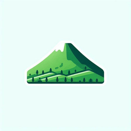 Mountain icon with green grass and blue sky. Vector illustration.のイラスト素材