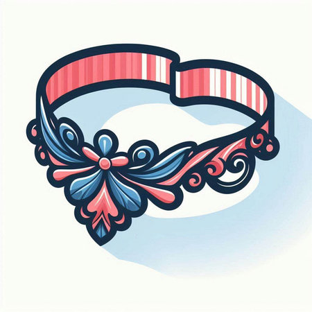 Illustration of a decorative ribbon with floral ornaments on a white backgroundのイラスト素材