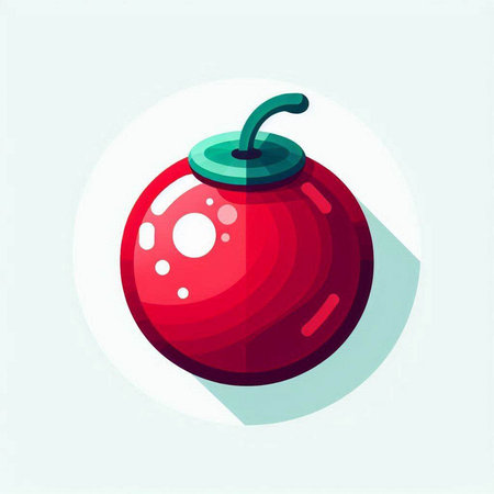 Red cherry icon, vector illustration in flat style with long shadow.のイラスト素材
