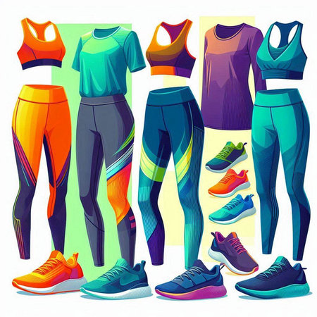 Fashionable sportswear set of colorful sportswear. Vector illustrationのイラスト素材
