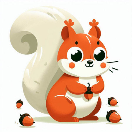 Cute cartoon squirrel with acorns on a white background. Vector illustration.のイラスト素材