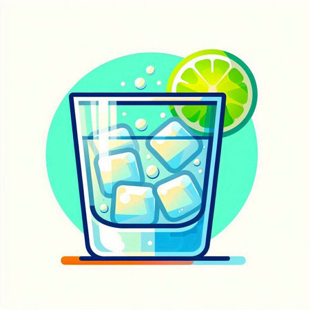 Cocktail with lime and ice in a glass. Vector illustration.のイラスト素材
