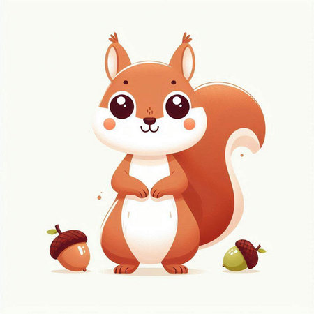 Cute cartoon squirrel with acorn. Vector illustration on white background.のイラスト素材