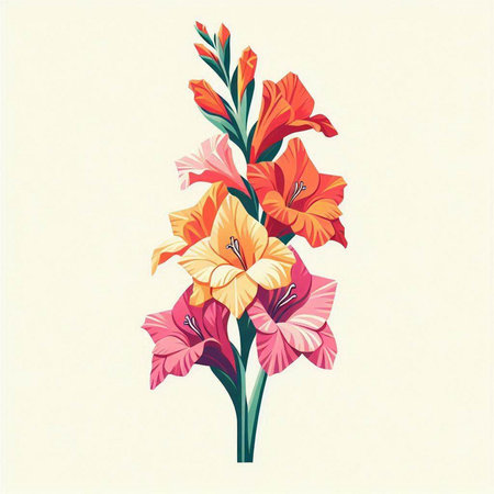 Bouquet of gladiolus in retro style. Vector illustration.のイラスト素材