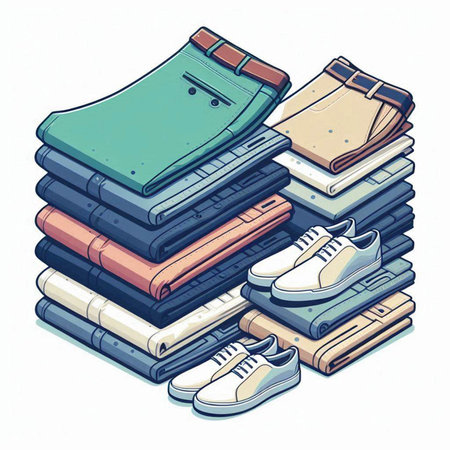 Vector illustration of a stack of different shoes on a white background.のイラスト素材