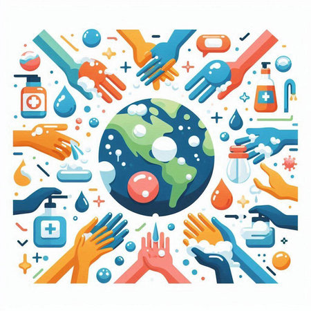 Coronavirus protection concept. Washing hands with soap and water. Vector illustrationのイラスト素材