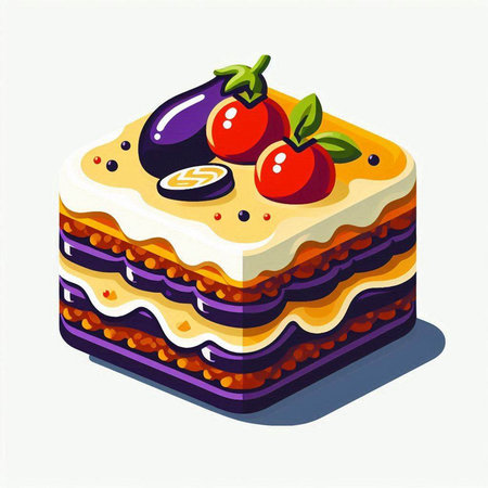Isometric cake with fruits and berries on white background. Vector illustration.のイラスト素材