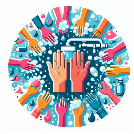 Cleaning service concept. Washing hands with soap and water. Vector illustrationのイラスト素材