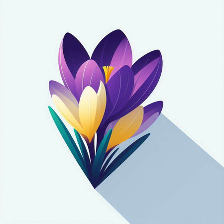 Crocuses on blue background. Vector illustration in flat style.のイラスト素材