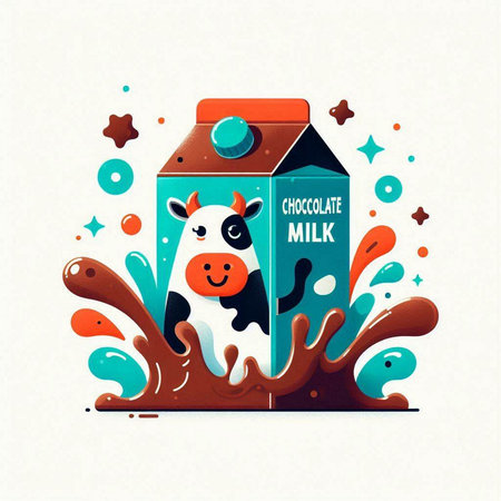 Milk box with cow and splash of milk. Vector illustration.のイラスト素材