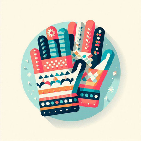 Hand drawn vector illustration of gloves in retro style. Colorful flat design.のイラスト素材