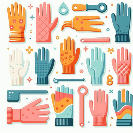 Rubber gloves set, different types of gloves. Vector illustration.のイラスト素材