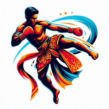 Muay thai fighter vector illustration. Muay thai fighterのイラスト素材