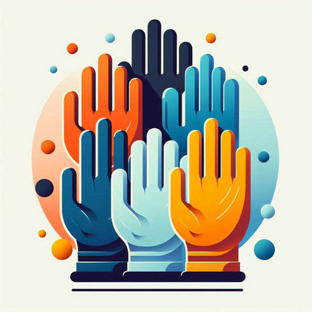 Teamwork concept. Hands of business people. Vector illustration in flat styleのイラスト素材