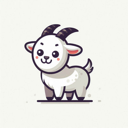 Cute cartoon goat on white background. Vector illustration in flat style.のイラスト素材