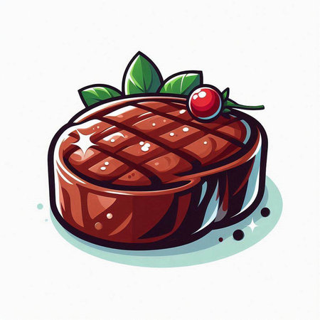 Vector illustration of a piece of chocolate cake with cherry on top.のイラスト素材