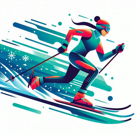 Cross-country skiing - vector illustration. Can be used as a backgroundのイラスト素材