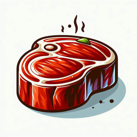 Illustration of a piece of meat with steam on a white backgroundのイラスト素材