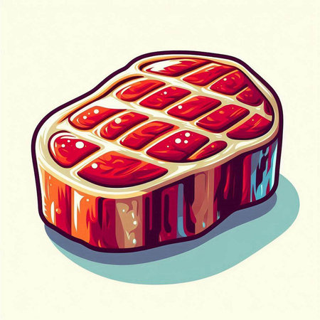 Illustration of a piece of meat in a cartoon style on a light backgroundのイラスト素材
