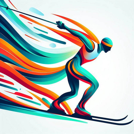 Vector illustration of skier in sportswear with abstract background.のイラスト素材