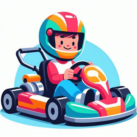 Cute little boy driving a kart. Vector cartoon illustration.のイラスト素材