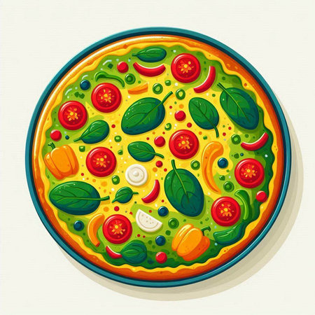 Pizza with tomatoes, basil and mozzarella. Vector illustration.のイラスト素材
