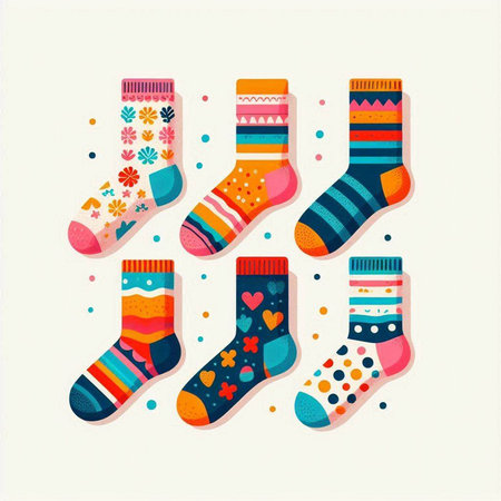 Set of colorful socks for Christmas or New Year. Vector illustration.のイラスト素材