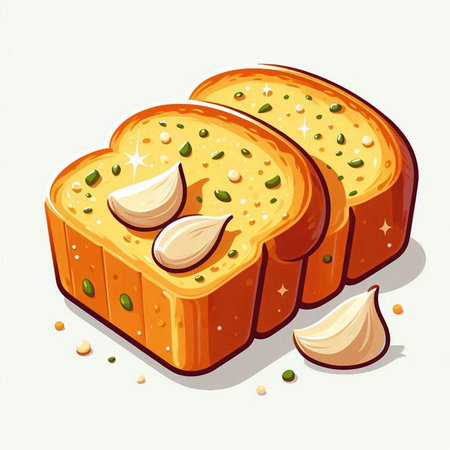 Illustration of a slice of bread with garlic and pistachiosのイラスト素材