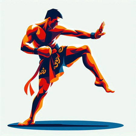 Illustration of a man doing kung fu. Vector illustration.のイラスト素材