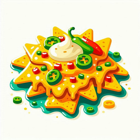 Illustration of a mexican nachos with melted cheeseのイラスト素材