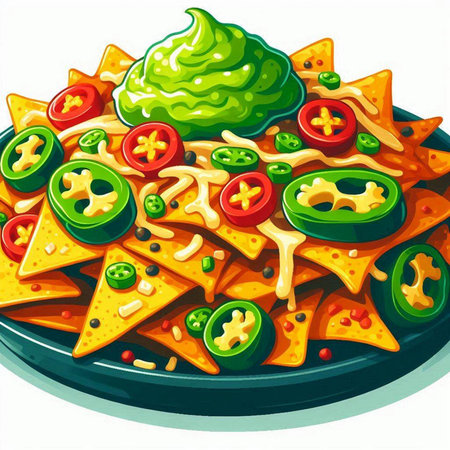 Mexican pizza with guacamole and cheese, vector illustrationのイラスト素材