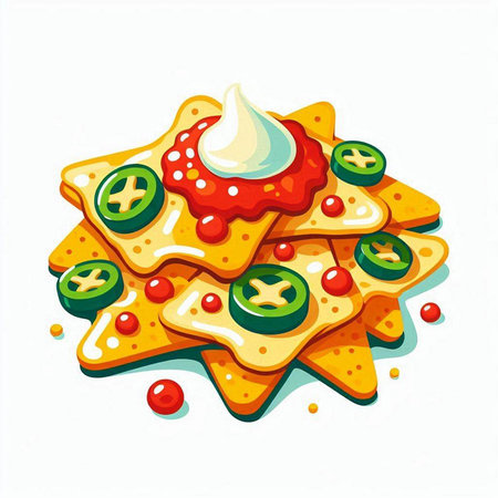 Illustration of nachos with tomato sauce and mayonnaiseのイラスト素材