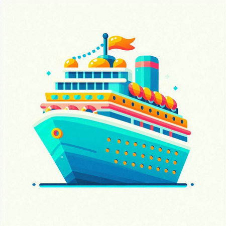 Cruise ship vector illustration in flat style. Colorful design element.のイラスト素材