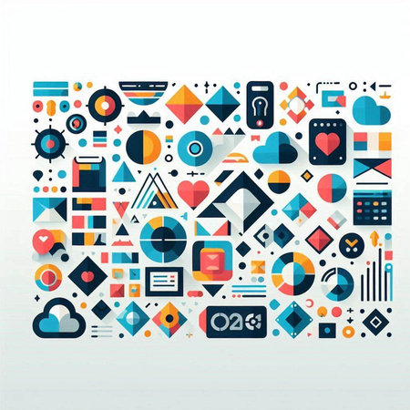 Colorful geometric abstract background with different shapes and elements. Vector illustration.のイラスト素材