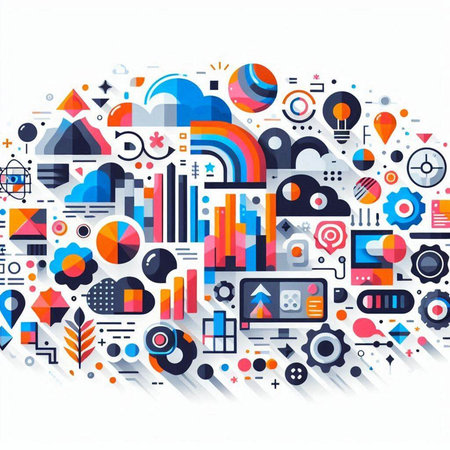 Abstract colorful background with technology elements. Vector illustration. Eps 10.のイラスト素材