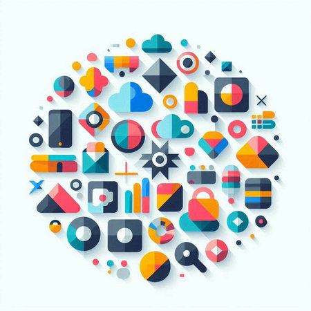 Flat design modern vector illustration concept of cloud computing technology. Abstract geometric shape with different icons.のイラスト素材