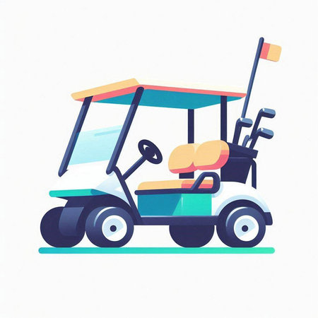 Golf cart icon isolated on white background. Hand drawn illustration.のイラスト素材