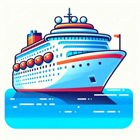 Cruise ship in the sea. Vector illustration on a white background.のイラスト素材