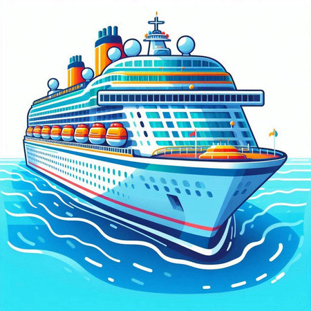 Cruise ship in the sea. Vector illustration in cartoon style.のイラスト素材