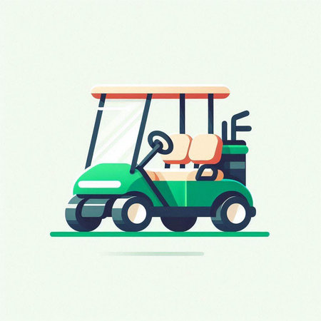 Golf cart icon. Vector illustration of a green golf cart.のイラスト素材